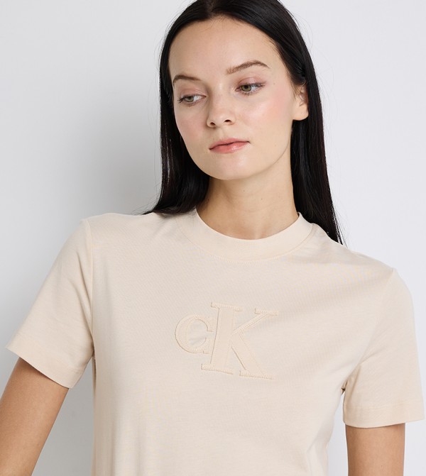 Calvin Klein Jeans  T-Shirts - Beige Casual T-Shirts