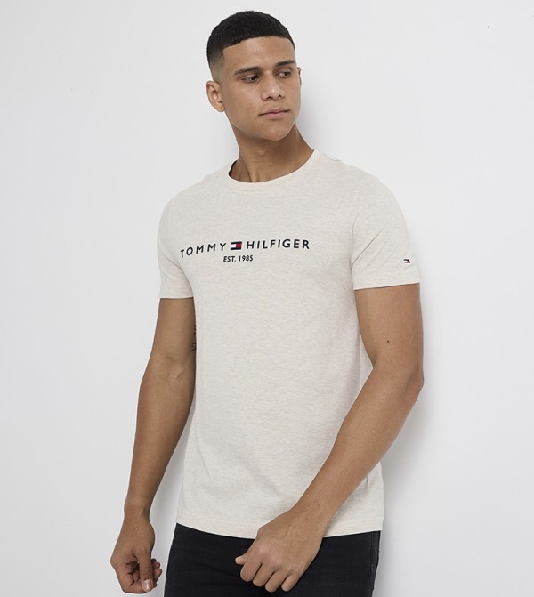 Tommy Hilfiger Round Neck T-Shirts - Beige Casual T-Shirts