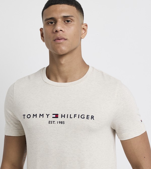 Tommy Hilfiger Round Neck T-Shirts - Beige Casual T-Shirts