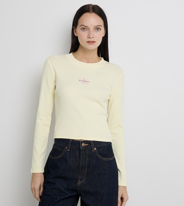 Calvin Klein Jeans Long Sleeve T-Shirts - Yellow Long Sleeve T-Shirts