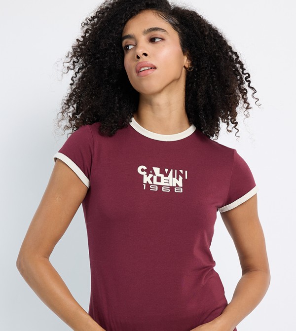 Calvin Klein Jeans Clothing - Maroon Short Sleeve T-Shirts