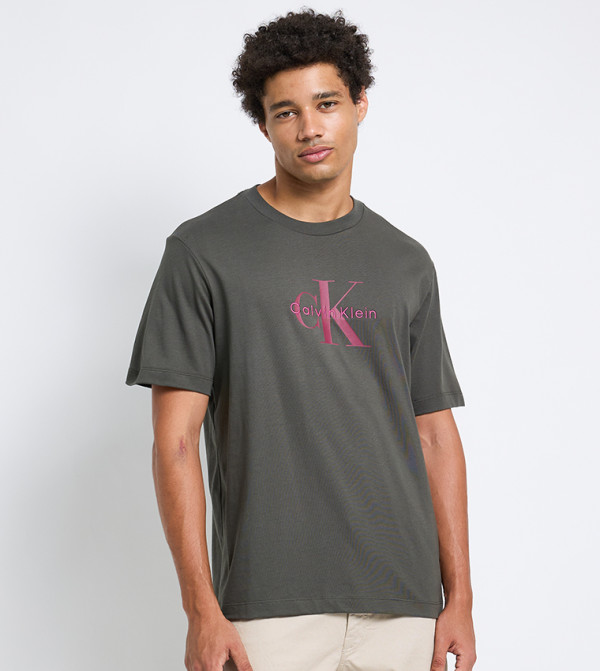 كالفين كلاين كالفين كلاين - رمادي Round Neck T-Shirts