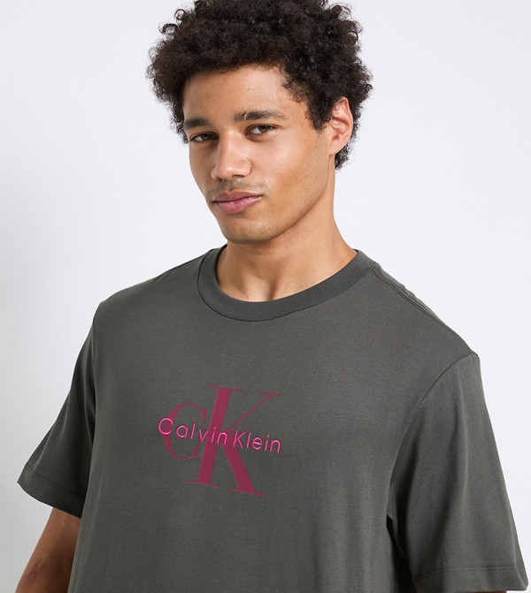 كالفين كلاين كالفين كلاين - رمادي Round Neck T-Shirts