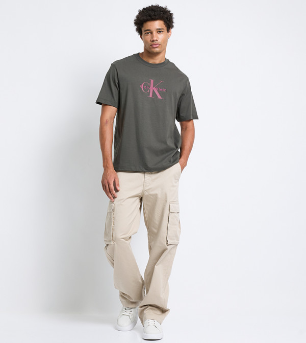 كالفين كلاين كالفين كلاين - رمادي Round Neck T-Shirts