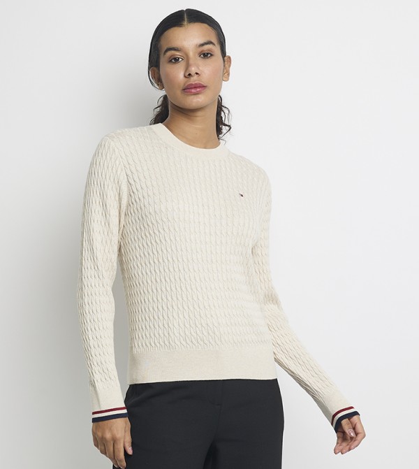 تومي هيلفيغر  سترات - بيج Round Neck Sweaters