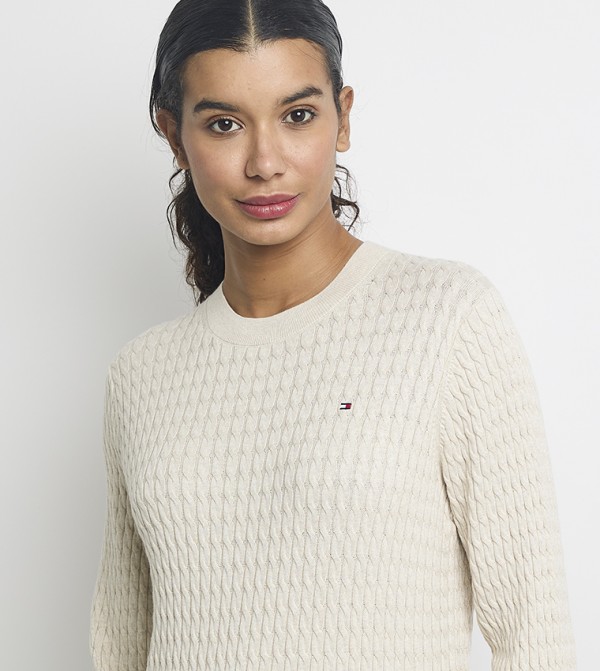 تومي هيلفيغر  سترات - بيج Round Neck Sweaters
