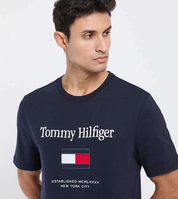 تومي هيلفيغر ملابس - كحلي Round Neck T-Shirts