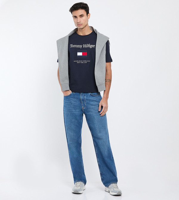 تومي هيلفيغر ملابس - كحلي Round Neck T-Shirts