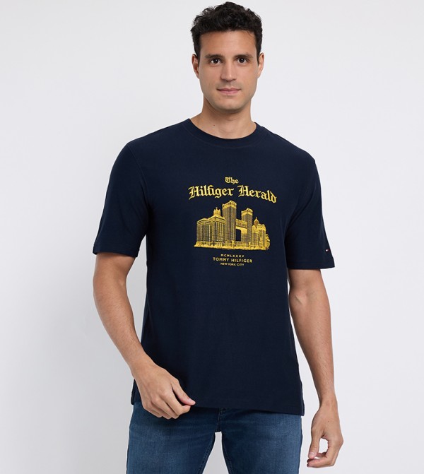 تومي هيلفيغر  ملابس - كحلي Round Neck T-Shirts