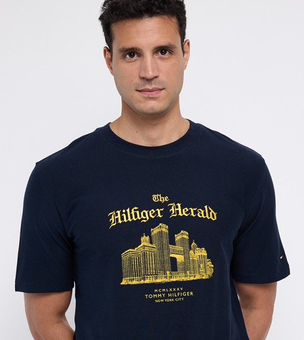 تومي هيلفيغر  ملابس - كحلي Round Neck T-Shirts