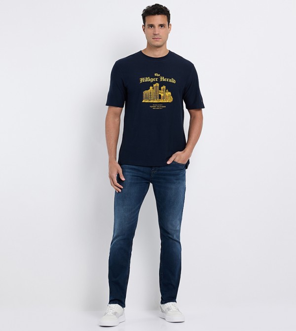 تومي هيلفيغر  ملابس - كحلي Round Neck T-Shirts