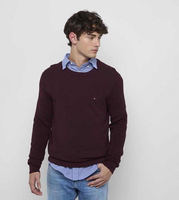 Tommy Hilfiger  Clothing - Burgundy Round Neck Sweaters