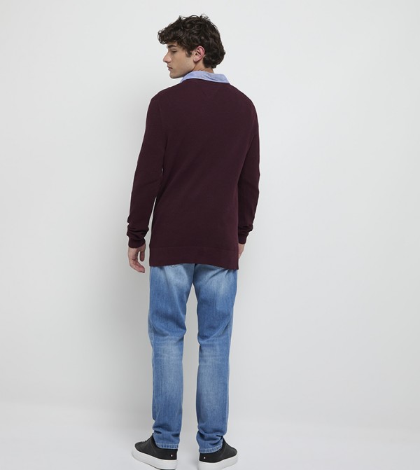Tommy Hilfiger  Clothing - Burgundy Round Neck Sweaters
