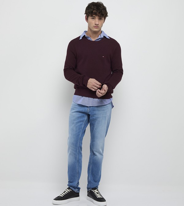 Tommy Hilfiger  Clothing - Burgundy Round Neck Sweaters