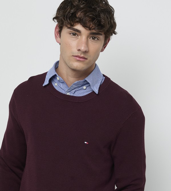Tommy Hilfiger  Clothing - Burgundy Round Neck Sweaters