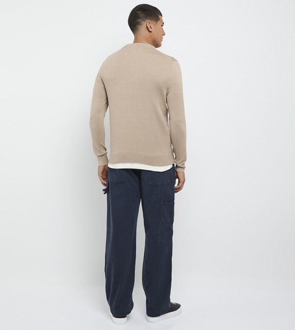 تومي هيلفيغر  سترات و كارديغانات  - بيج Round Neck Sweaters