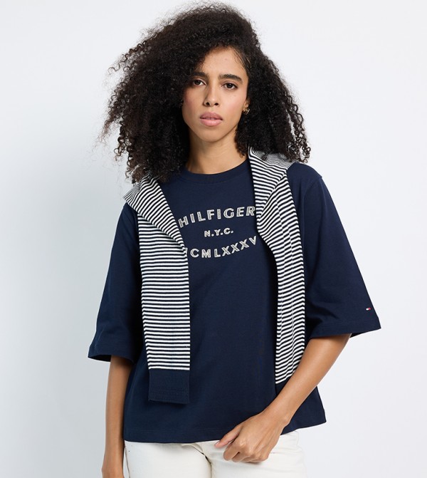 تومي هيلفيغر  تيشيرتات كاجوال - أزرق بحري داكن Short Sleeve T-Shirts