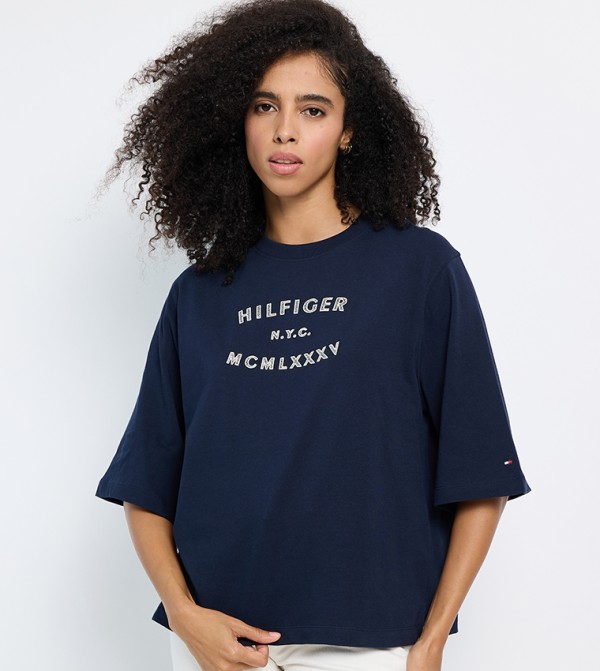 تومي هيلفيغر  تيشيرتات كاجوال - أزرق بحري داكن Short Sleeve T-Shirts