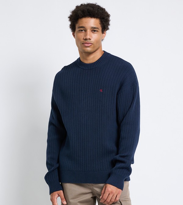 كالفين كلاين  - كحلي Round Neck Sweaters