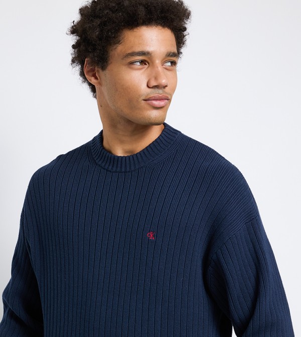 كالفين كلاين  - كحلي Round Neck Sweaters