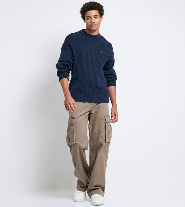 كالفين كلاين  - كحلي Round Neck Sweaters
