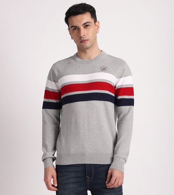 بيفرلي هيلز بولو كلوب  - رمادي Round Neck Sweaters