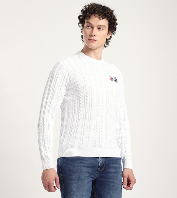 بيفرلي هيلز بولو كلوب  سترات و كارديغانات  - أبيض Round Neck Sweaters