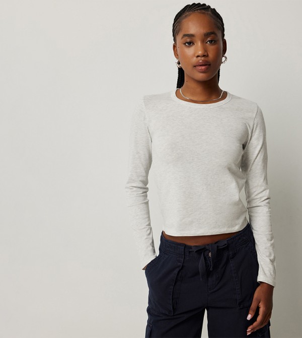 Ardene Long Sleeve T-Shirts - Grey Casual T-Shirts