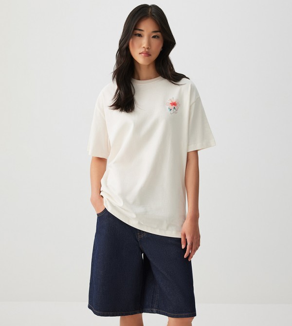 Ardene Ardene - Off White Short Sleeve T-Shirts