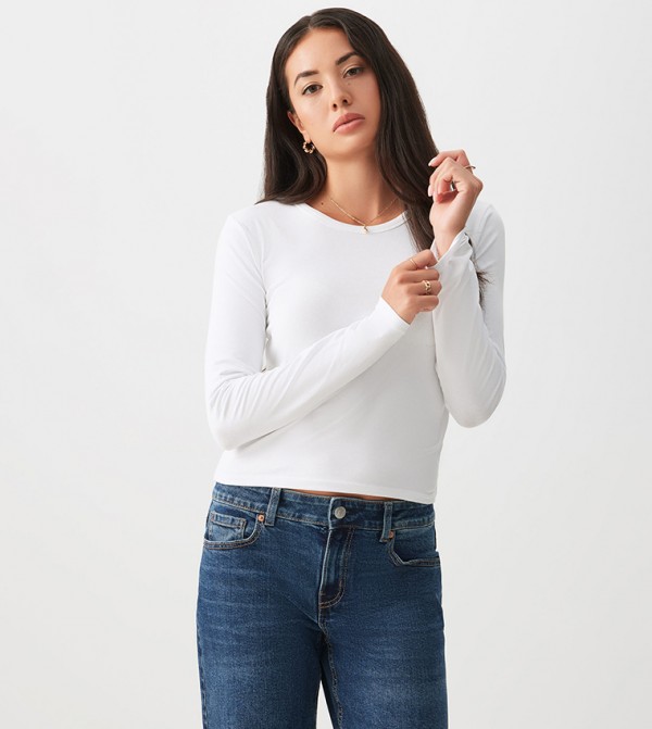Ardene Long Sleeve T-Shirts - White Long Sleeve T-Shirts
