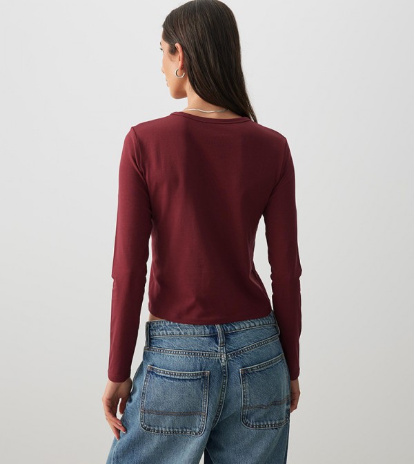 Ardene Long Sleeve T-Shirts - Burgundy Long Sleeve T-Shirts