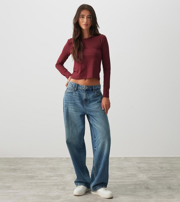 Ardene Long Sleeve T-Shirts - Burgundy Long Sleeve T-Shirts