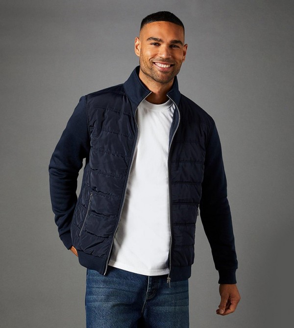 Navy blue puffer jacket mens discount