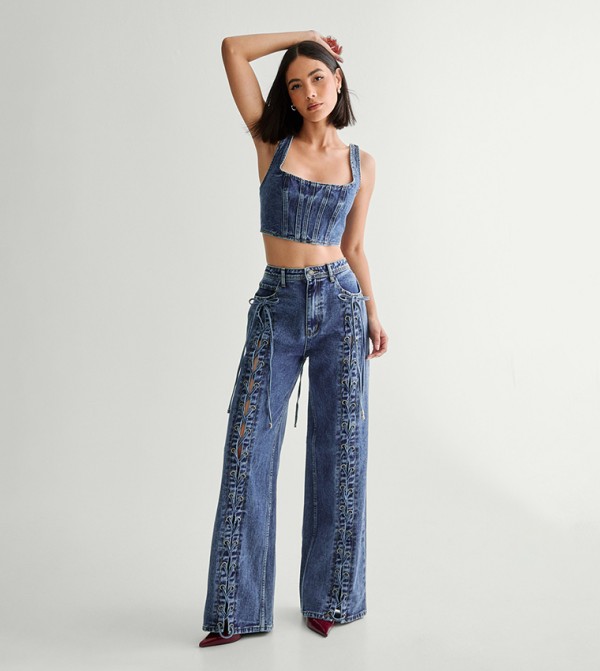 ناستي غال  - أزرق Wide Leg Jeans