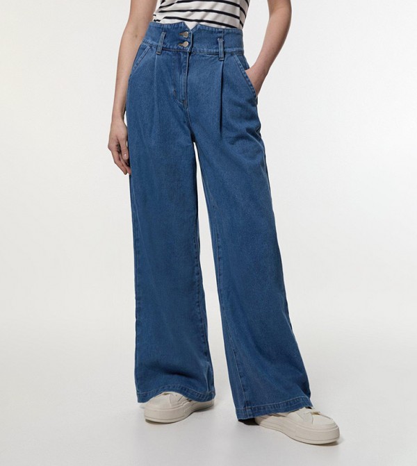 Karen Millen  kimono-denim-slipons - Blue Wide Leg Jeans
