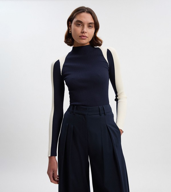 Karen Millen Clothing - Navy Round Neck Sweaters