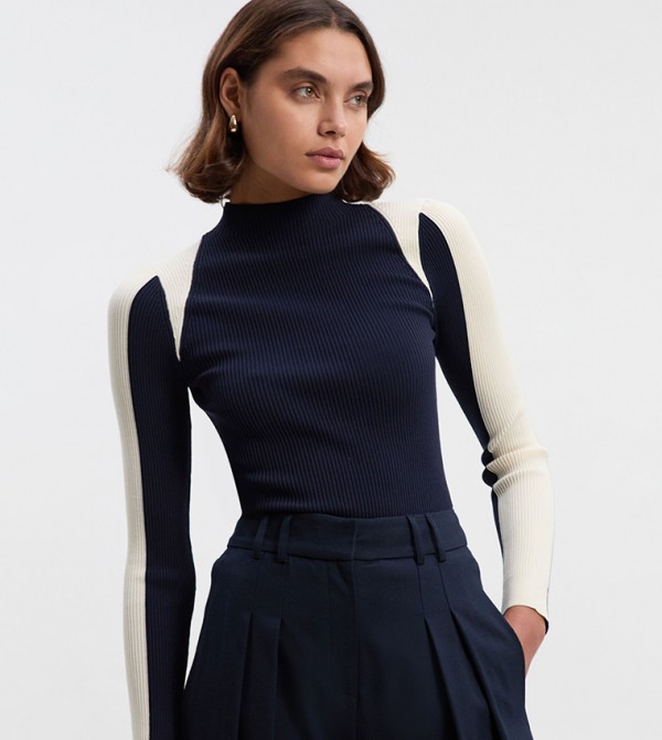 Karen Millen Clothing - Navy Round Neck Sweaters