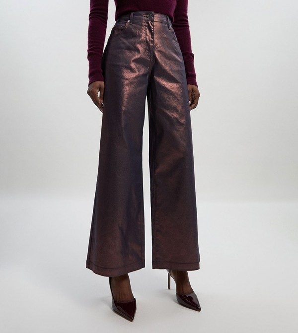 Karen Millen  - Metallic Wide Leg Jeans