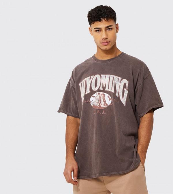 boohooMAN  T-Shirts - Brown Round Neck T-Shirts