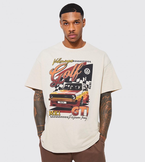 boohooMAN  T-Shirts - Beige Round Neck T-Shirts