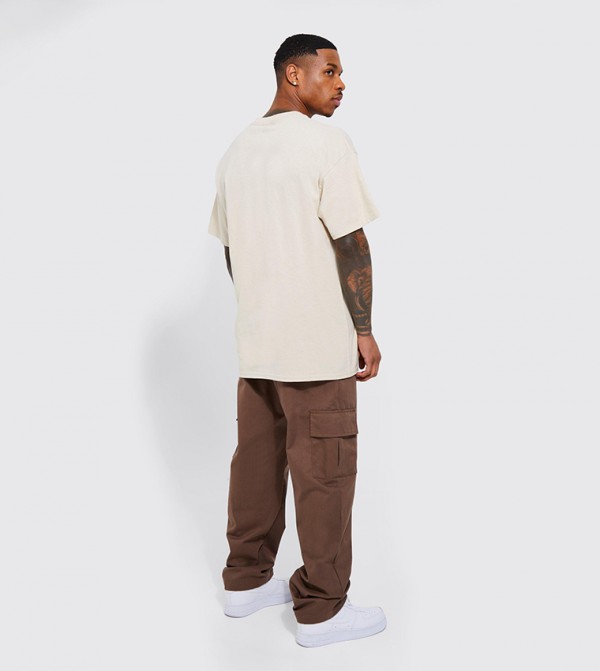 boohooMAN  T-Shirts - Beige Round Neck T-Shirts