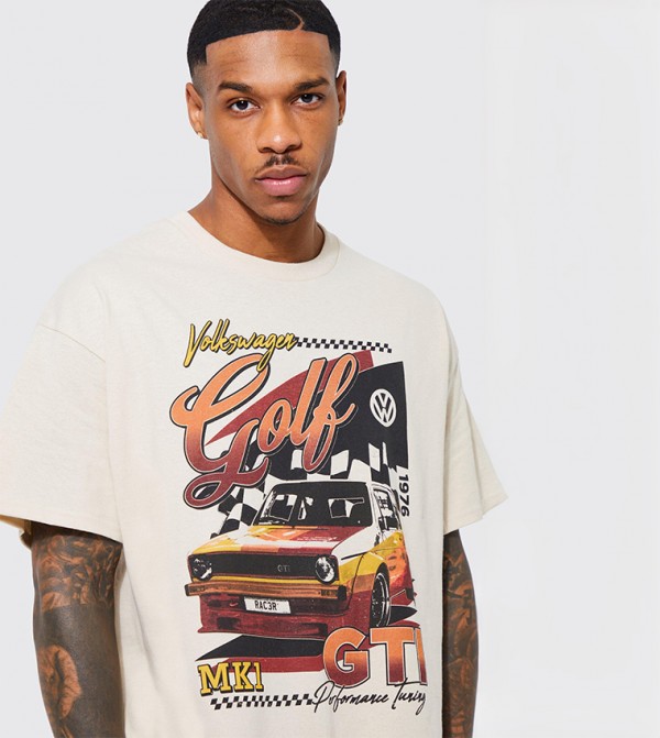 boohooMAN  T-Shirts - Beige Round Neck T-Shirts
