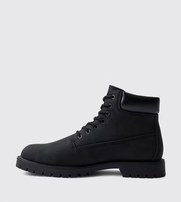 boohooMAN  Boots - Black Lace up Boots
