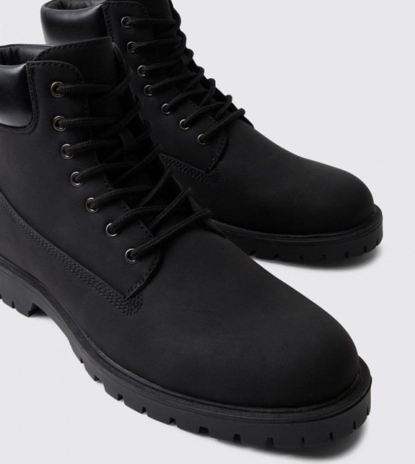 boohooMAN  Boots - Black Lace up Boots