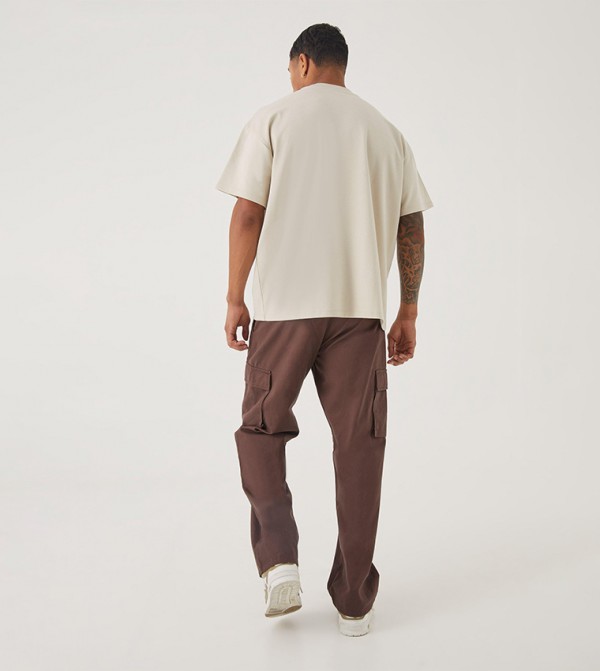 boohooMAN  T-Shirts - Beige Round Neck T-Shirts