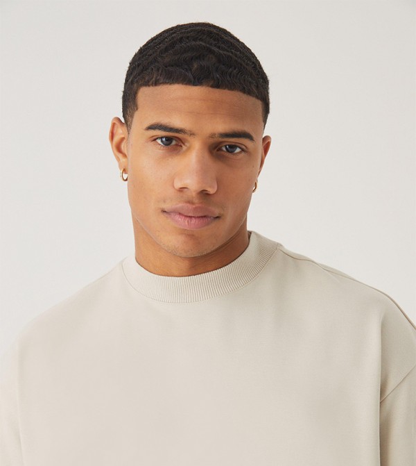 boohooMAN  T-Shirts - Beige Round Neck T-Shirts