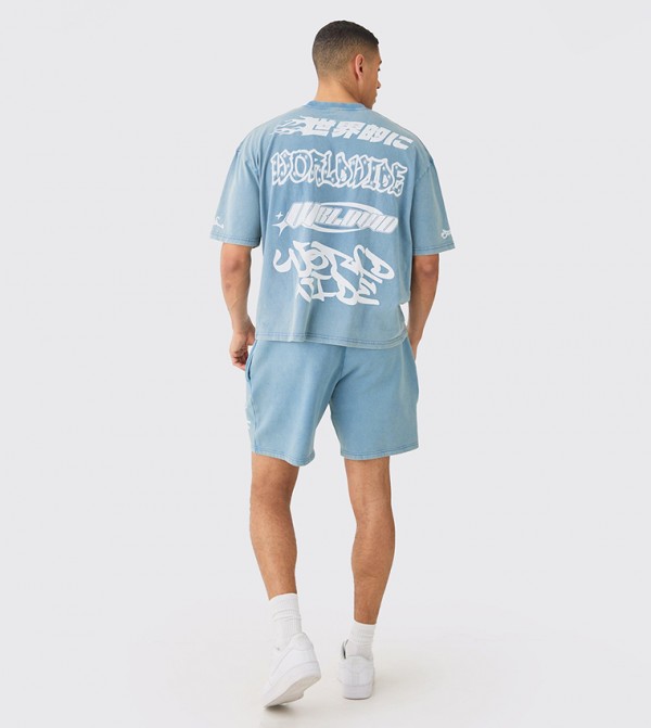 بوهو مان ملابس - أزرق فاتح شورت كاجوال