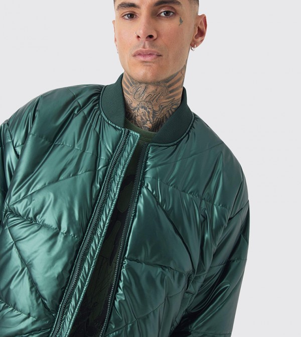 boohooMAN  Jackets & Coats - Green Puffer Jackets