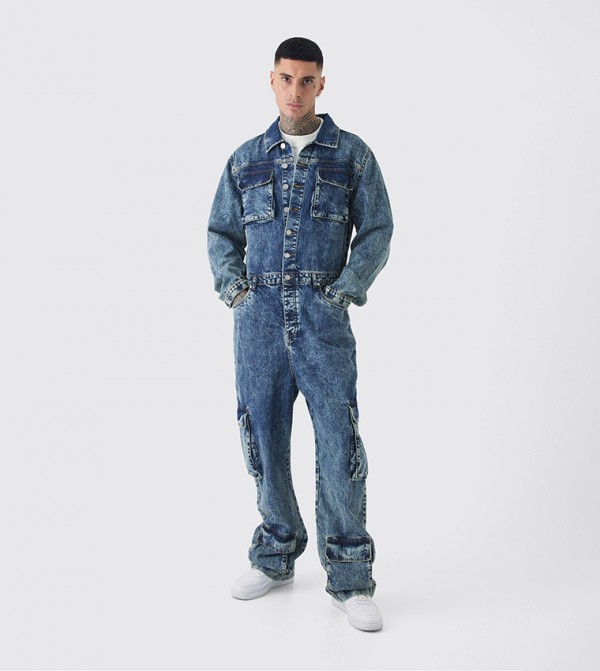 boohooMAN  Pants & Chinos - Blue Dungarees