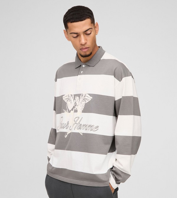 boohooMAN  varsity - Grey Polo T-shirts